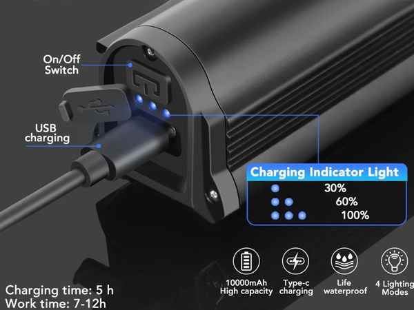 Bicicleta led luz delantera trasera usb batería manillar conjunto