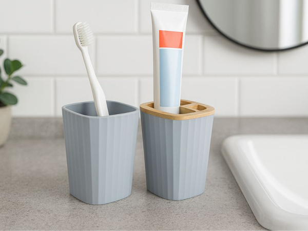 Ensemble de salle de bains brosse de salle de bains wc distributeur poubelle en bambou 6 éléments