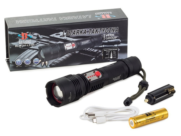 Tactical torch bailong cree led usb xml-l t6