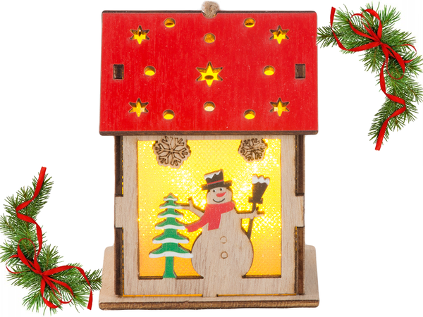 Wooden hanging lantern christmas tree lighting christmas decoration snowman