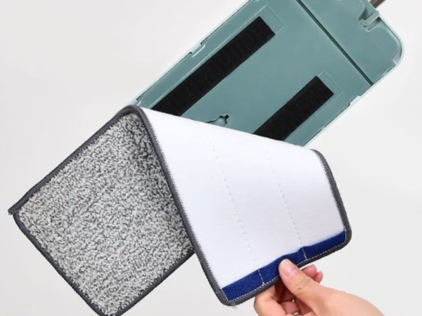 Balai à franges plat avec seau pliable en microfibre raclette pour sols 2 embouts