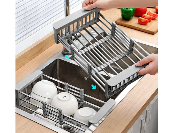 Draining board for sink telescopic vegetable fruit basket