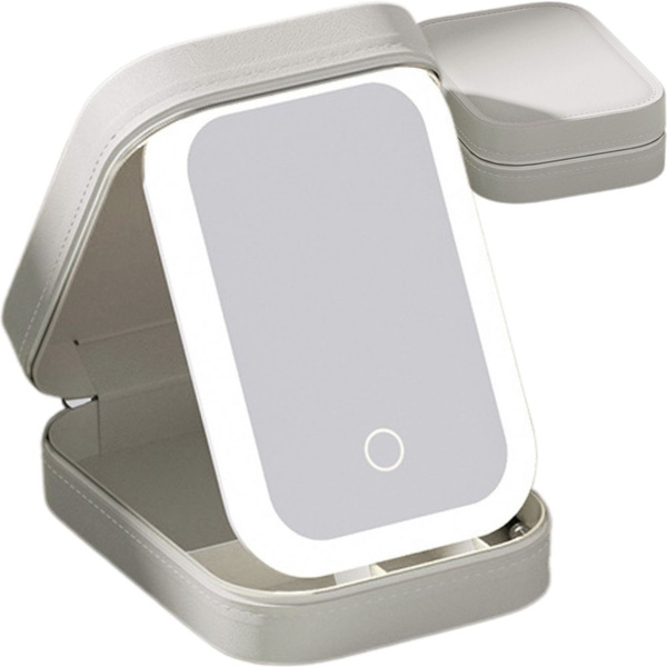 Make-up-spiegel mit led-beleuchtung organizer für reisekosmetik