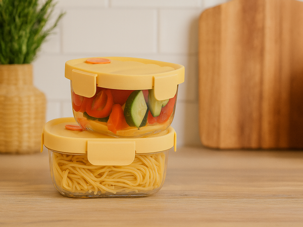 2x skleněné nádoby na potraviny s víčkem žáruvzdorná termobatoh