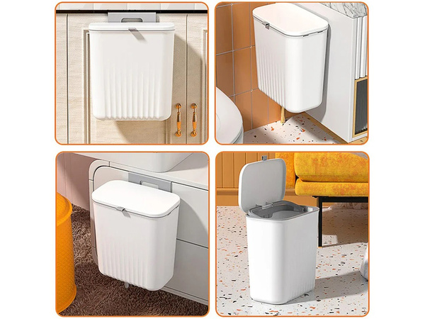 Kitchen waste hanging basket with lid for cabinet door white 9l