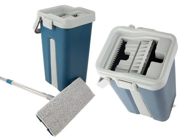 Mop plano con cubo plegable de microfibra rastral para suelos 2 capas