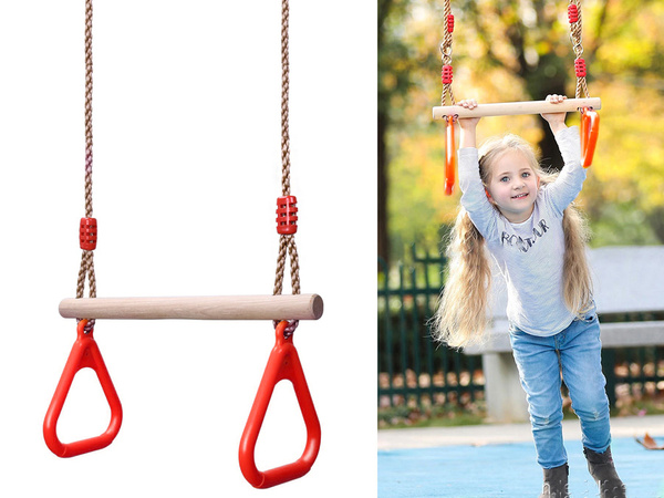 BALANÇOIRE DE JARDIN EN BOIS POUR ENFANTS TRAPÈZE DE GYMNASTIQUE AVEC POIGNÉES