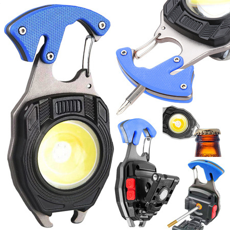 Lampe led cob porte-clefs ouvreur aimant torche 8in1