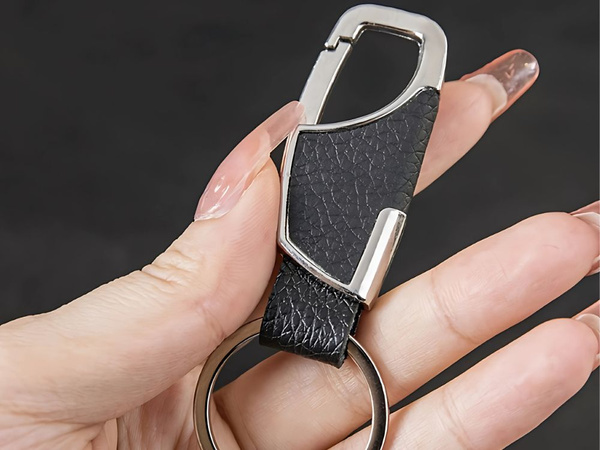 Porte-clefs métal porte-clefs faux cuir argent noir
