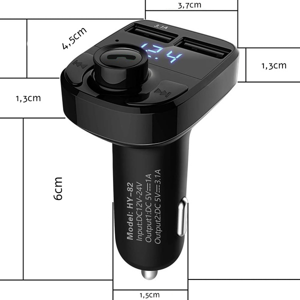 Transmitter fm sd mp3 bluetooth töltő 2xusb