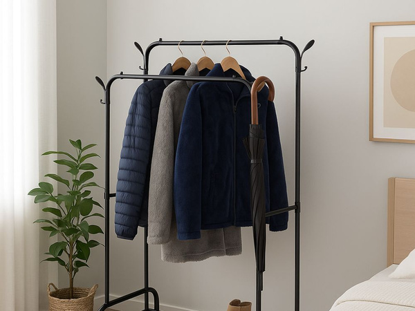 Umeraș de haier cu rafturi pentru pantaloni și jachete dulap metalic