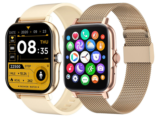 Smartwatch naiste meeste kummipaelaga spordikell Bluetooth kõned kuldne