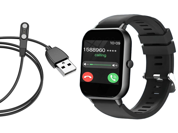 Reloj inteligente para mujer y hombre con correa de goma, deportivo, Bluetooth, llamadas, negro