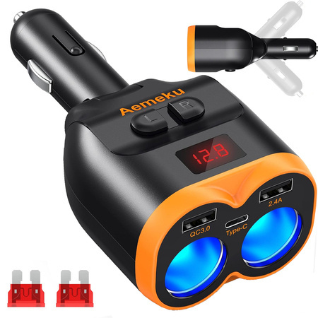 Répartiteur de prises 12-24v 2xusb-a 1xusb-c chargeur qc 3.0 80w