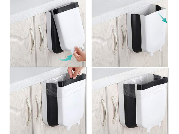 Folding basket for bio waste hanging on the cabinet