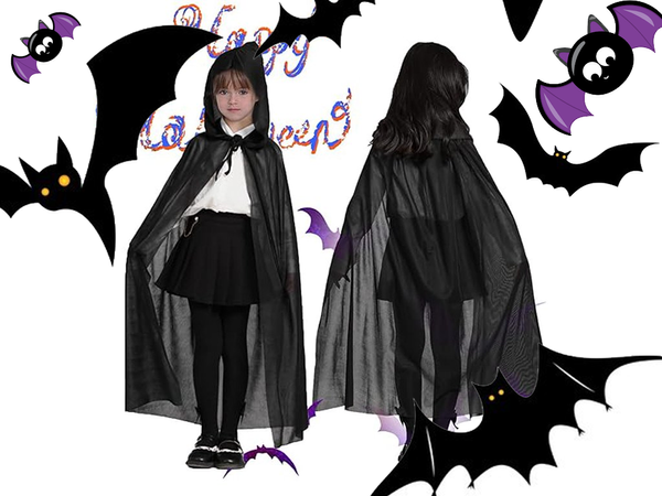 Cape halloween must kapuutsiga mantel maskeeringu kostüüm lapsele