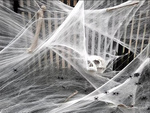 Pânză de păianjen artificială albă cu 4 păianjeni decor halloween extensibil