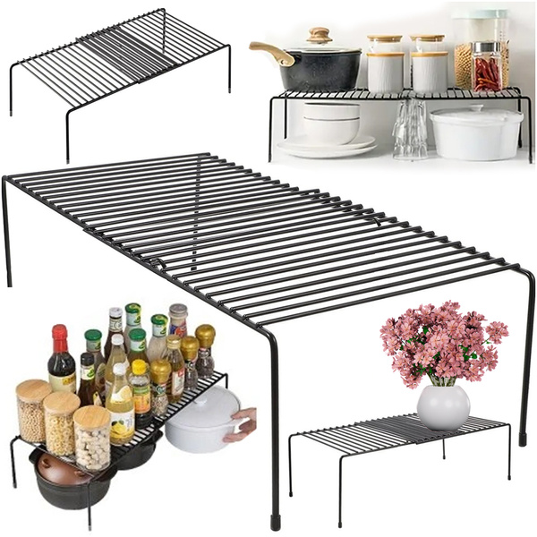 Metal shelf adjustable width expandable for kitchen organiser black