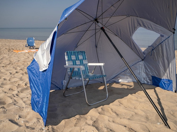 Plažo dežnik zaslon zložljiv vrt šotor 2in1 xxl velik z uv filtrom