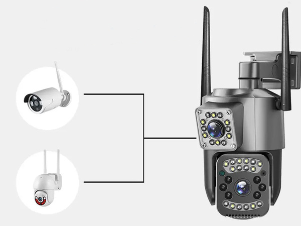Cámara con dos objetivos wifi exterior giratoria detector de movimiento ip 4g