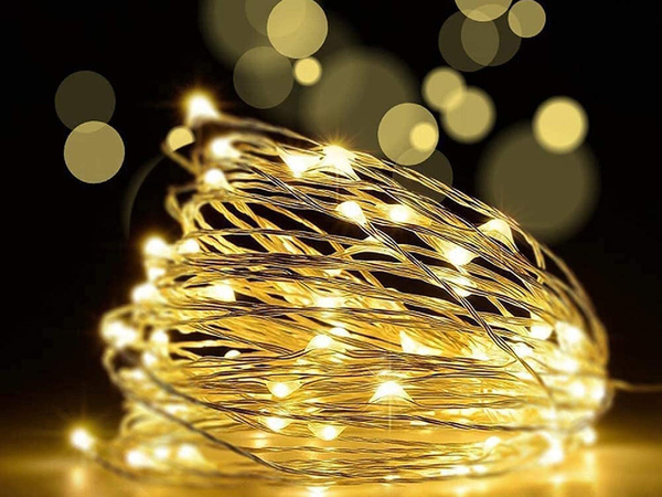 Drôtové svetlá 100 led s batériami 10m biela teplá