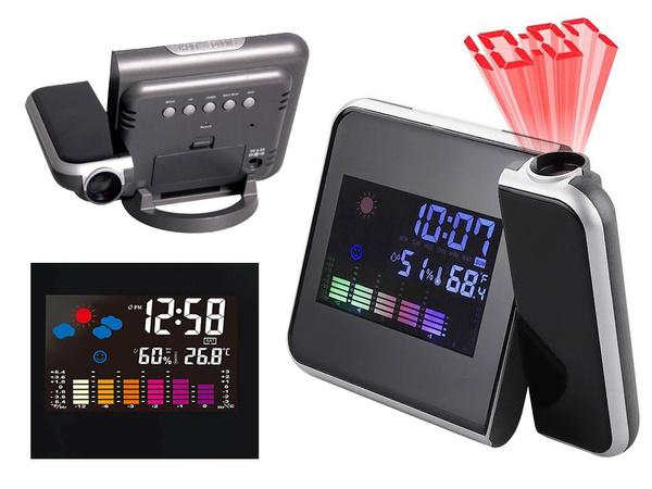Orų stoties laikrodis su projektoriumi, higrometru, data