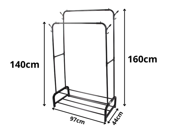 Porte-vêtements sur pied avec étagères pour chaussures et vestes armoire métallique