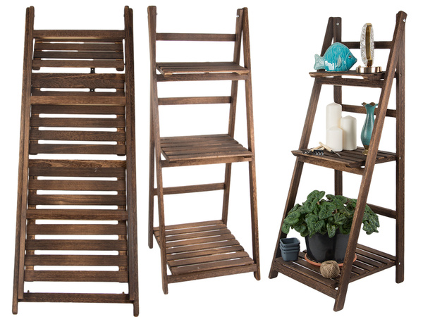 Wooden standing flower bed ladder three shelves plant shelf