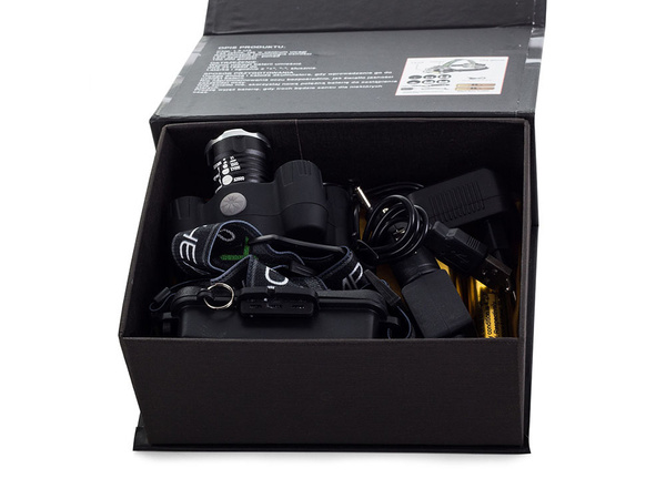 Latarka czołowa bailong 5x led + cob cree xm-l t6