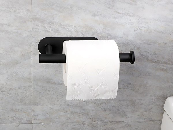 Tualetes papīra turētājs wc pašlīmējošs bez urbšanas melns bēniņu metāls