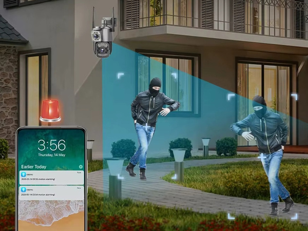 Kamera z dvema objektivoma, zunanji vrtljivi Wi-Fi, detektor gibanja, IP