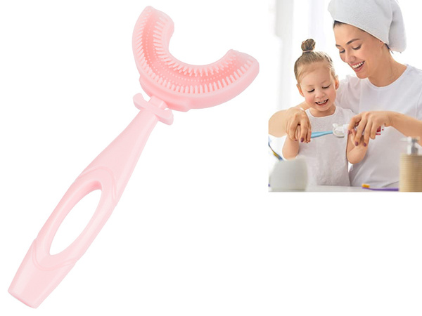 Cepillo de dientes manual de silicona para niños letra u 360