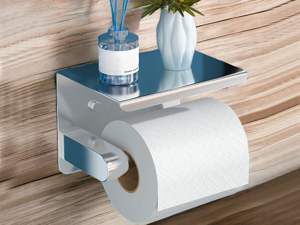 SUPORT HÂRTIE IGIENICĂ CU RAFT TELEFONIC PENTRU BAIE WC OȚEL