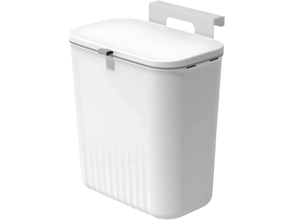 Papelera de cocina colgante con tapa para puerta de armario blanca 9l