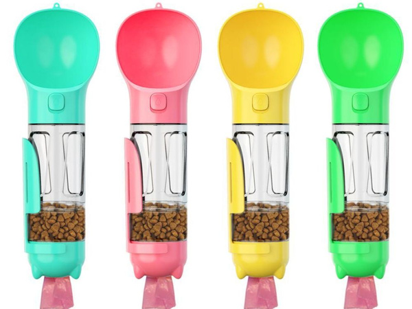 Botella dispensador de comida bebedero para perros y gatos cuenco con dispensador de bolsas 300 ml