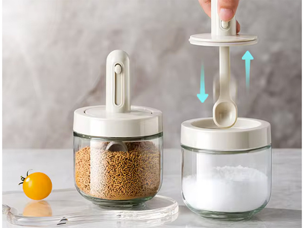 Kitchen spice container with food spoon cup with ear lock