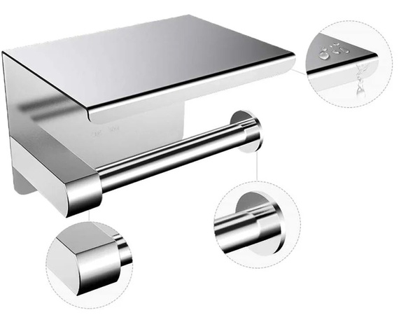 PORTAPAPEL HIGIENICO CON ESTANTE TELEFONICO PARA BAÑO WC ACERO