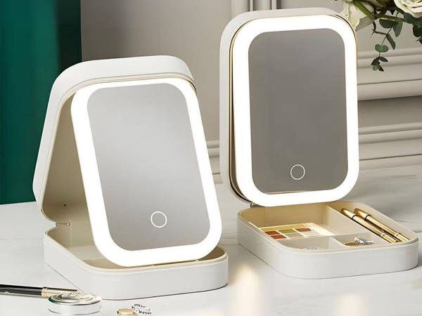 Espejo de maquillaje con iluminación led organizador para cosméticos de viaje