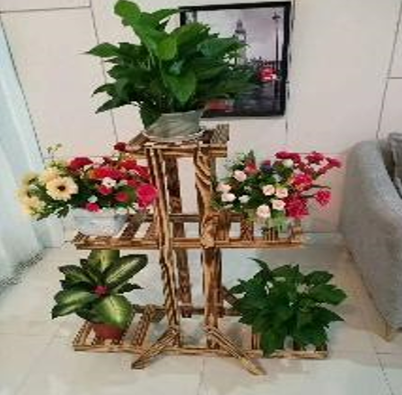 Three-tier flower pot stand wooden flower pots