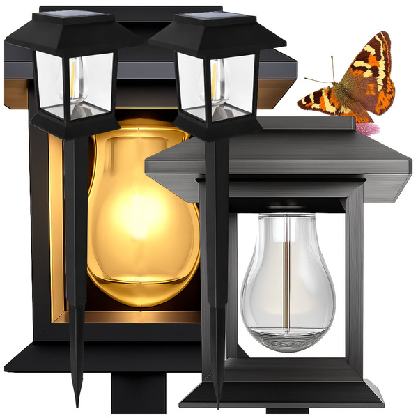 2 x SOLAR LAMP WITH TWILIGHT AND MOTION SENSOR, STAKE-IN TYPE, WATERPROOF, DECORATIVE