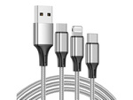 3in1 cablu usb pentru telefon cablu fulger iphone micro usb tip-c 1.2m