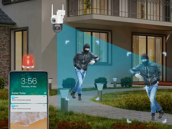 Cámara con dos objetivos wifi exterior giratoria wifi detector de movimiento ip