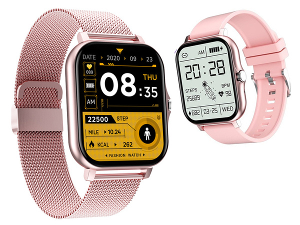 Reloj inteligente para mujer y hombre con correa de goma, deportivo, Bluetooth, llamadas, rosa