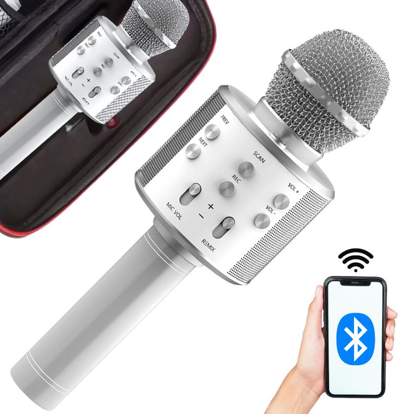 Microfono inalambrico bluetooth karaoke altavoz redondo con estuche varios modos