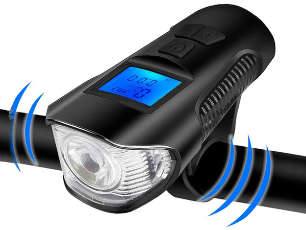 Přední zadní vedl jízdní kolo lampa km počítadlo klakson hlasitý zvonek 3v1