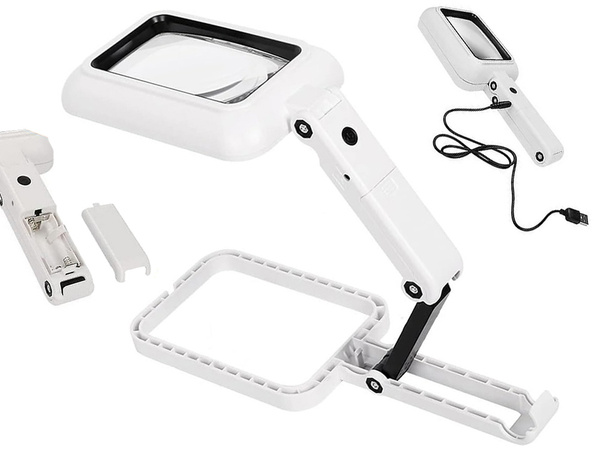 Lupa de escritorio joyero grande 3x 18 led plegable