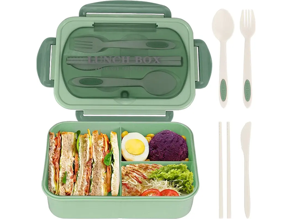Lunchbox śniadaniówka pojemnik na śniadanie obiad z przegródkami sztućce