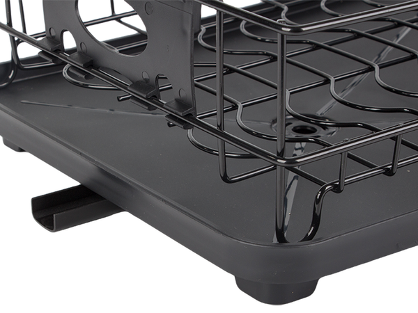 Two-level dish dryer for plates, cutlery and cups with drip tray