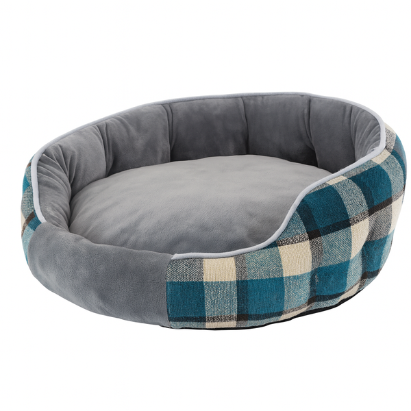 ROUND PET BED M BLUE CHECK (20)