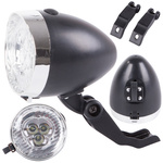 Luz delantera bicicleta 3 led pilas retro cromada